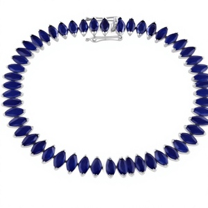 Natural Blue <b>Sapphire</b> Classic Rhodium Plated <b>Bracelet</b> in 925 Sterling Silver Haf Bezel Setting for Women Wedding Gift Jewelry - Product Image 4
