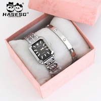 Jam Tangan Wanita Cantik Set Jam Tangan Mewah Fashionable Gelang Dial Sederhana Kecil Hadiah untuk Wanita Pemakaian Sehari-hari