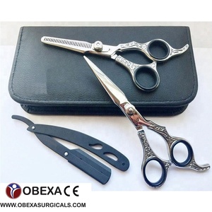 Ensemble de ciseaux de coiffure de coiffeur professionnel lame droite en acier inoxydable pointe pointue ciseaux de coupe de cheveux de beauté réglables - Product Image 1