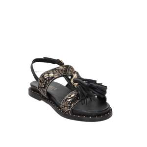 Sandalias Planas para Mujer Carmela, Negras, Talla 38, con Borlas y Cuentas, Estilo Veraniego - Product Image 4