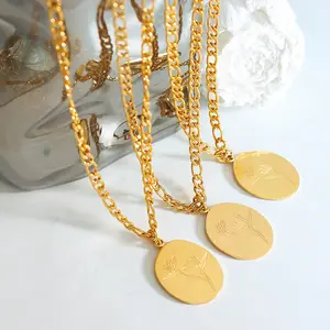 Cadena de collar de oro de 18k estilo francés, colgante de flor de árbol de la vida dorado a la moda