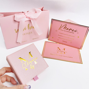 การ์ดขอบคุณสีชมพูขนาด 4x6 นิ้ว ปรับแต่งโลโก้ การ์ดอวยพรพร้อมปั๊มฟอยล์ทอง การ์ดธุรกิจสำหรับตกแต่งบรรจุภัณฑ์ - Product Image 5