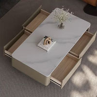 Table Basse et Meuble TV de Luxe en Bois Massif, Pierre et Verre – Combinaison Écologique Facile à Assembler pour Petit Salon ou Hôtel