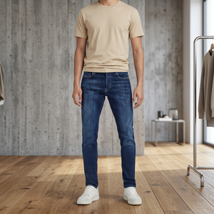 SMART SHINE ENTERPRISES Jeans de Mezclilla para Hombre, Corte Slim Fit, Pierna Recta, Lavado Oscuro, Algodón Medio, Transpirable, Decoración Vintage Personalizada - Product Image 3