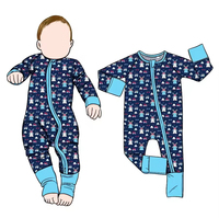 Pyjama bébé en bambou doux de haute qualité avec fermeture éclair, combinaison respirante, impression personnalisée, vente en gros