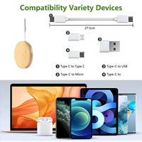 Kit adaptateur USB multifonction 6-en-1 avec boîte de rangement en bambou, kit de câbles de charge rapide, convertisseur USB C vers Type C/Micro