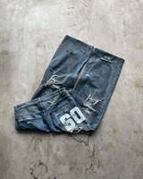 Streetwear Jeans en Denim Lavé Vintage de Haute Qualité, Logo Personnalisé, Ample, Bleu, Fortement Détruit, Jambes Larges pour Hommes