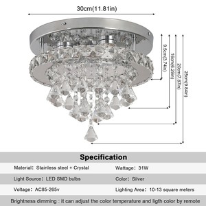 Plafonnier LED moderne de luxe en cristal pour couloir, salle à manger, chambre à coucher, 31W, éclairage intérieur décoratif - Product Image 3