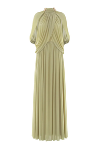 Vestido Largo <span class=keywords><strong>de</strong></span> Fiesta para <span class=keywords><strong>Mujer</strong></span>, Color Verde Claro, Cuello Alto, Estilo Capa, Elegante, Vintage, Formal, para <span class=keywords><strong>Noche</strong></span>, Graduación, <span class=keywords><strong>Boda</strong></span>, con Pliegues - Product Image 4