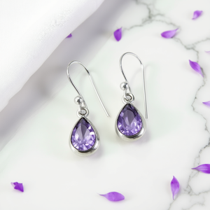 Eleganti Orecchini Pendenti con Gemma Viola a Goccia in Argento 925 con Incastonatura a Castone per Uso Quotidiano Femminile - Product Image 2