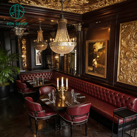 Klassisches Europäisches Rundes Holz-Café-Tisch-und-Stuhl-Set Rote Halbkreisförmige Leder-Sitzbank Sofa Restaurant-Möbelset