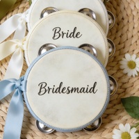 Wholesale Customizable Wedding Tambourine, Natural Sheepskin Wooden 6 inch Hand Drum with Ribbon for Wedding Celebration