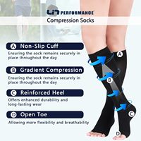 Chaussettes de compression médicales unisexe 20-30 mmHg en stock, vente en gros d'usine, à bout fermé, hauteur genou, pour voyage/vol, pour homme et femme