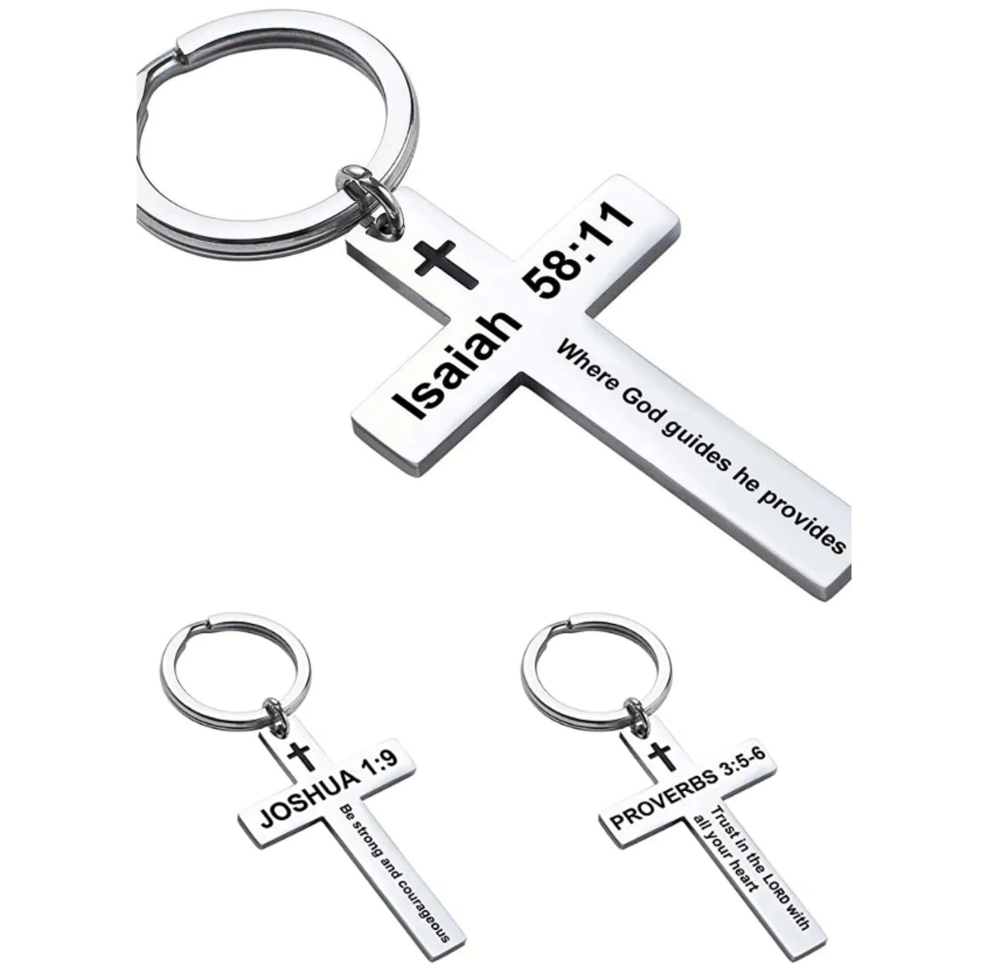 Chaveiro de presente personalizado por atacado religioso Jesus Cristo Cruz Versículo da Bíblia chaveiro de metal em aço inoxidável