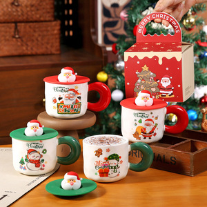 Christmas Santa Mug With Lid Red Green Ceramics Cup Thematic Design <b>Gift</b> Box Set - Product Image 4