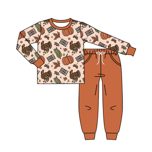 Pré commande enfants vêtements Thanksgiving jour enfant en bas âge garçon à manches longues gobble dinde survêtement ensemble garçons tenue enfants Boutique vêtements - Product Image 1