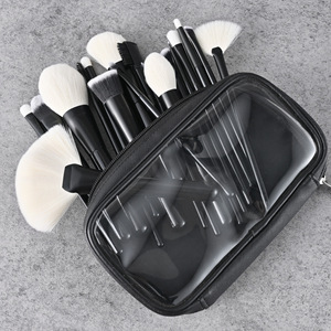 ชุดแปรงแต่งหน้าขนตาสังเคราะห์18ชิ้นหรูหราสีขาวแบบวีแกนด้ามไม้สีดำ - Product Image 4