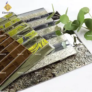 Whole Sales Strip Gold Leaf Glass Mirror Self-stick Mosaic Kitchen Tile Backsplash