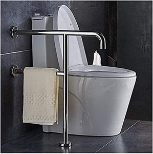 T字型ステンレス鋼304製浴室用手すり、タオル棚付き、障害者用トイレハンドル、安全用グラブバー - Product Image 1