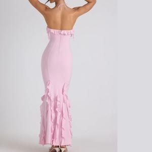 Vestido Casual de Verano para Mujer con Borlas Irregulares, Halter sin Espalda, Sexy con Abertura, Tejido Natural para Club Nocturno - Product Image 2