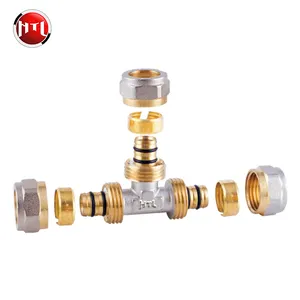 Htl 16x16x16 18x18x18 20x20x20 nhiều mô hình Brass TEE nén Phụ kiện cho Multilayer hệ thống chuyên sản xuất