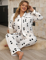 Ensemble de pyjama pour femmes, pantalon à manches longues confortable, vêtements de maison en forme de cœur, taille grande, doux