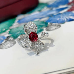 <span class=keywords><strong>Anello</strong></span> แหวนสวมนิ้วหรูหราปรับได้,แหวนคริสตัลดอกไม้สีแดง Anillo Rojo ทำจากทองเหลืองชุบเงิน - Product Image 5