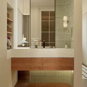 Mueble de Baño Flotante Moderno, Gabinete de Pared con Diseño de Rayas de Madera y Amplio Espacio de Almacenamiento para Hogar u Hotel - Product Image 1