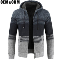 Cardigan à rayures pour hommes pull à fermeture éclair complète pull à capuche personnalisé décontracté pull manteaux personnalisés pull pour hommes OEM
