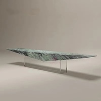 Ensemble de console en marbre de jade nuage de conception haut de gamme, support TV en pierre naturelle italienne personnalisé pour salon de luxe