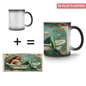 Taza de Cerámica Negra Esmerilada de 11 oz, Taza Sensible al Calor con Diseño de Sirena, Pintura Plana 2D - Product Image 4