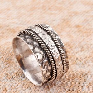 925 Sterling Silver Bubble <b>Spinner</b> <b>Ring</b> Unisex Handmade Three Tone Rhodium Finish Classic Meditation Style Parties Shama Gems - Product Image 2