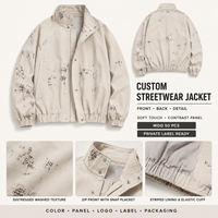 Blouson Bomber Zippé en Coton 100% Délavé et Vieilli, Col Montant, Style Vintage, pour Homme, Streetwear, Fabricant Marque Privée