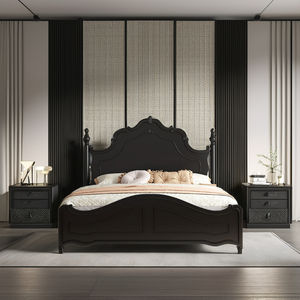ソリッドウッドカスタムフレンチブラックダブル/クイーンキングサイズ収納ベッドモダンデザインビンテージ寝室家具ホームアパートメント - Product Image 5