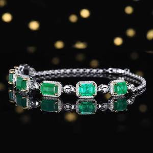 SGARIT <b>Solid</b> 18K <b>Gold</b> 5.14ct Natural Emerald Bracelet Set With Diamonds & White Sapphires Gala Fine Jewelry for women man - Product Image 3