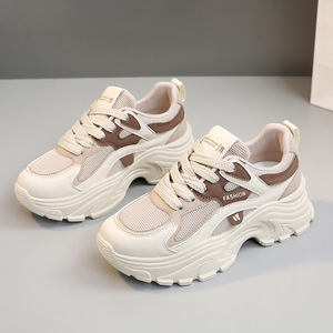 Nouvelles baskets sportives à talons hauts éclairées blanches pour femmes, plateforme compensée épaisse, semelle épaisse respirante, chaussures printemps automne - Product Image 2
