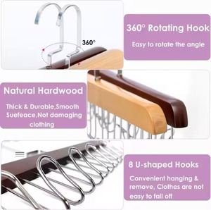 Porte-vêtements multifonctionnel en bois à 8 crochets avec logo personnalisé, cintres en métal pour rangement de vêtements dans le salon - Product Image 3