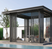Pergola à double toit rigide en alliage d'aluminium |   Gazebo imperméable avec moustiquaire et rideau, résistant aux intempéries, pour patio et balcon