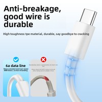 Kabel USB a ke Type C 6A Super Fast Charging untuk Samsung Xiaomi Android iPhone Ponsel Grosir Transfer Data Kecepatan Tinggi