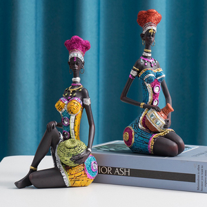 Estatuilla de resina de África ESTATUA DE MUJER NEGRA escultura Tribal de dama para Decoración de mesa sala de estar decoración del hogar - Product Image 6