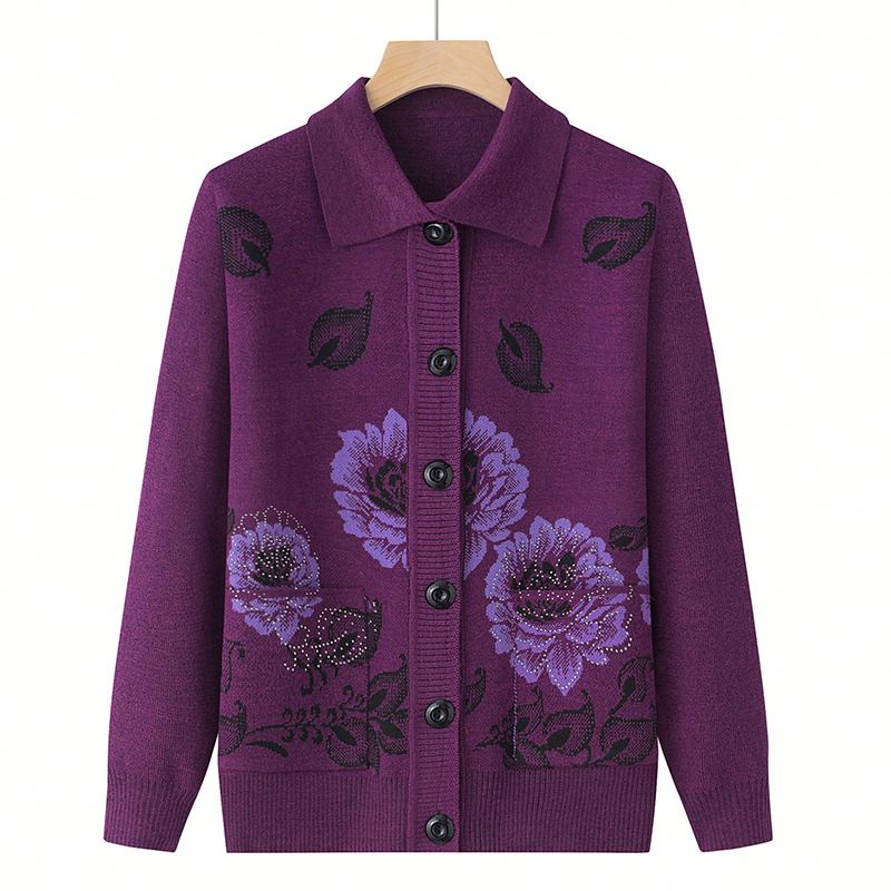 High Quality Cardigan Old Lady Sweater V-Neck Knit