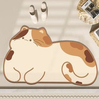 Tapis de salle de bain absorbant l'eau en forme d'alien chat de dessin animé mignon, en terre de diatomée, antidérapant, séchage rapide, pour porte de toilettes