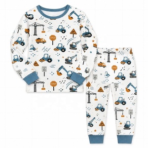 Set di <span class=keywords><strong>Abbigliamento</strong></span> per Neonati Unisex con Stampa Camion da Costruzione, Traspirante, 93% Viscosa di Bambù, 7% Spandex, Manica Lunga, OEM ODM - Product Image 1
