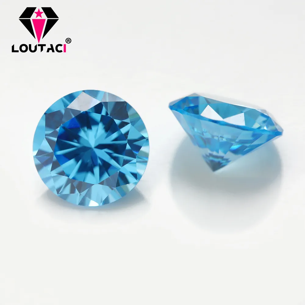 LOUTACI High Quality Manufacturers Mass Produce Colored Zircon 5AAAAA Round Aquamarine Blue Big Size 6.75-20mm
