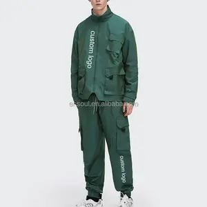 OEM High Quality polyester custom reflective logo Waterproof Set Unisex Slim Fit Sweat Suits Two Piece Tracksuits