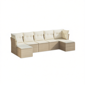 Conjunto de Sofás de Jardín en Ratán Sintético Beige, Muebles de Exterior Duraderos de Diseño Contemporáneo con Cojines de Espuma de Alta Densidad - Product Image 1