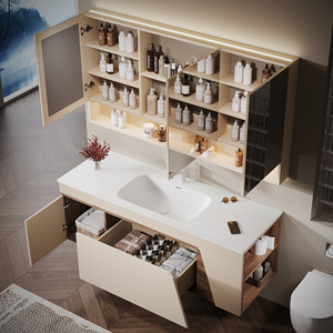 Meuble-lavabo <span class=keywords><strong>de</strong></span> <span class=keywords><strong>salle</strong></span> <span class=keywords><strong>de</strong></span> <span class=keywords><strong>bain</strong></span> moderne et minimaliste avec vasque, meuble-lavabo suspendu personnalisable avec <span class=keywords><strong>miroir</strong></span> LED intelligent, armoire <span class=keywords><strong>de</strong></span> <span class=keywords><strong>salle</strong></span> <span class=keywords><strong>de</strong></span> <span class=keywords><strong>bain</strong></span> avec vasque - Product Image 2