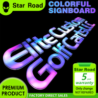Lettrage rougeoyant coloré, logo de porte, personnalisation de signe de magasin 3D éblouissante, mur de fond extérieur