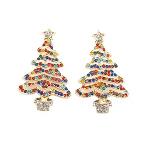 Pendientes de Navidad al por mayor para mujer, de aleación con múltiples pedrerías, colgante hueco de árbol de Navidad, accesorios de oreja extragrandes para fiestas navideñas - Product Image 5