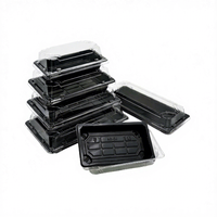 Barquettes jetables noires en PET avec couvercles transparents, rectangulaires, personnalisables, pour sushis japonais, emballage alimentaire de luxe, sucre